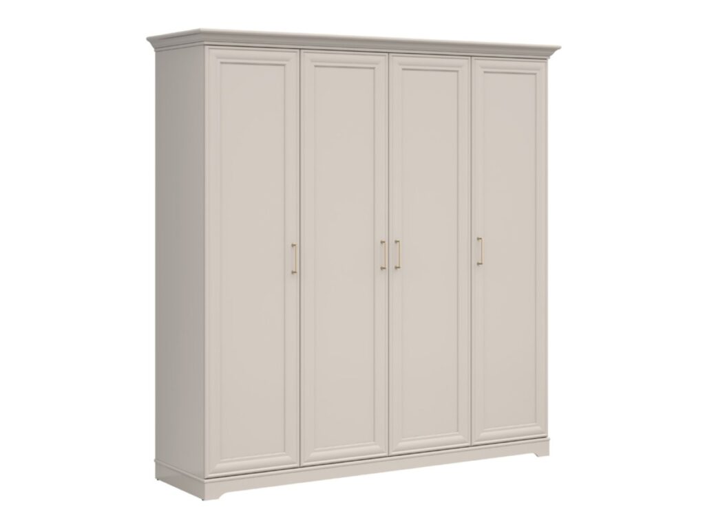 Large Wardrobe 4 Door Storage Cabinet Quadruple Wardrobe Shelves Hanging Rails Shaker Style Cashmere Beige - Anga