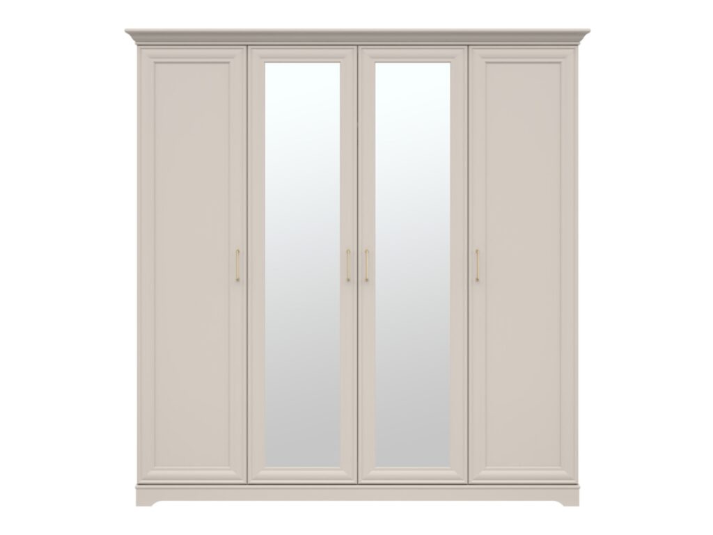Large Mirror Wardrobe 4 Door Storage Cabinet Quadruple Wardrobe 2 Mirrored Doors Shaker Style Cashmere Beige - Anga