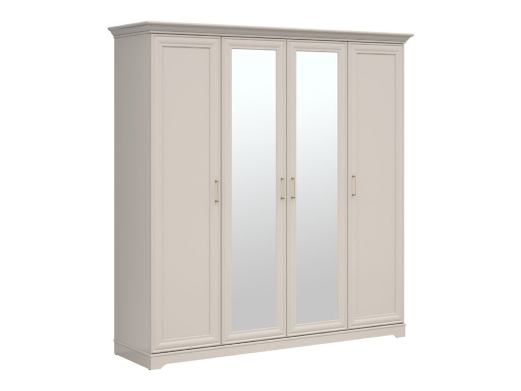 Large Mirror Wardrobe 4 Door Storage Cabinet Quadruple Wardrobe 2 Mirrored Doors Shaker Style Cashmere Beige - Anga