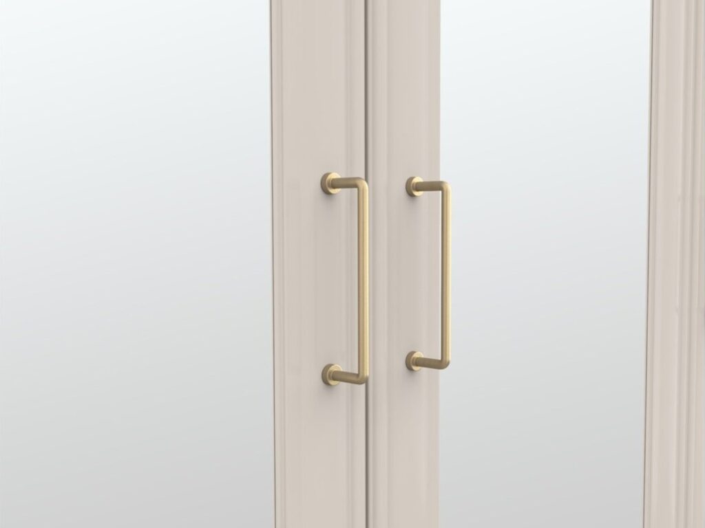 Large Mirror Wardrobe 4 Door Storage Cabinet Quadruple Wardrobe 2 Mirrored Doors Shaker Style Cashmere Beige - Anga