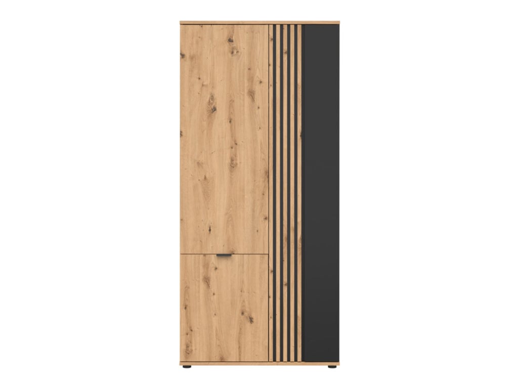 Hallway Storage Set Large Sideboard Cabinet and Triple Wardrobe Hall Unit Set Black and Oak with Slats – Vabres