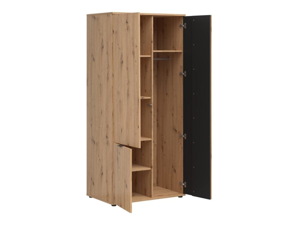 Hallway Storage Set Large Sideboard Cabinet and Triple Wardrobe Hall Unit Set Black and Oak with Slats – Vabres