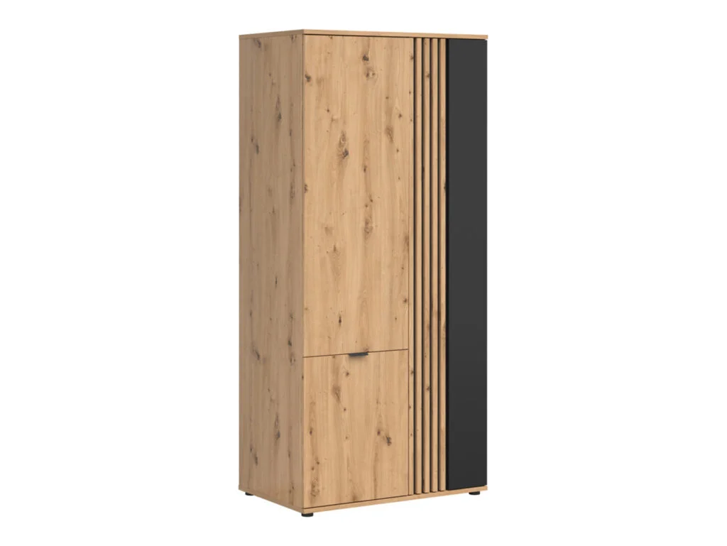 Hallway Storage Set Large Sideboard Cabinet and Triple Wardrobe Hall Unit Set Black and Oak with Slats – Vabres