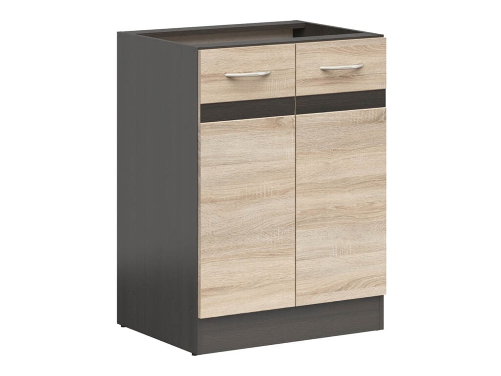 Fitted Kitchen Set Right Corner Cabinets Oak and Dark Wood Effect Freestanding 8 Cupboard Unit Complete DIY Junona