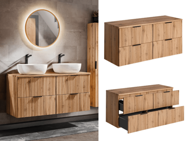 1 wall hung double vanity unit bathroom oak