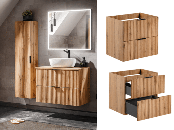 1 - wall hung vanity unit bathroom oak cabinet with drawers 600mm adel -min