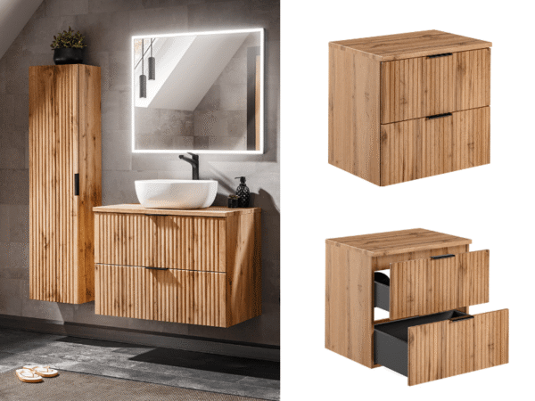 1 - wall hung vanity unit bathroom oak cabinet with worktop 600mm adel-min
