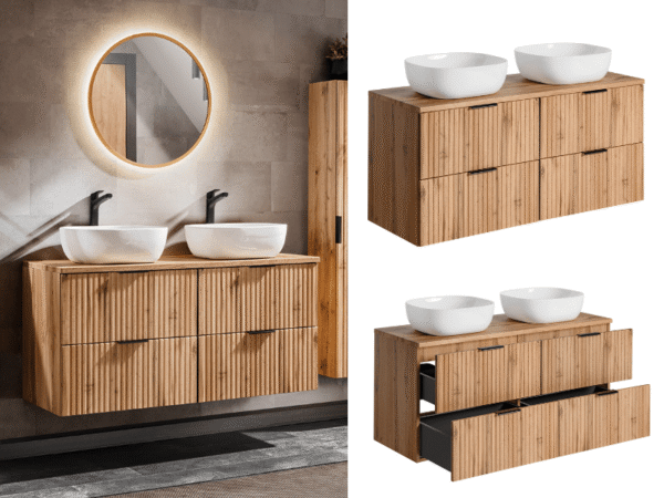 2 double vanity unit sink worktop oak bathroom cabinet 1200mm adel