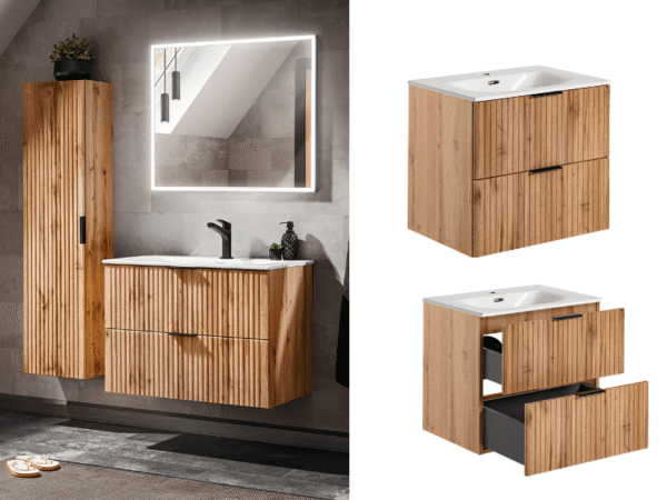 2 - wall hung vanity unit with sink bathroom oak cabinet 600mm adel-min