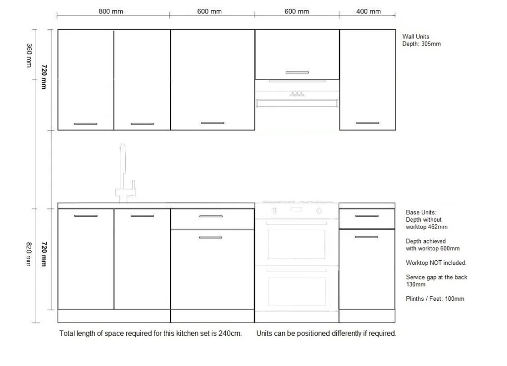 Kitchenette Kitchen Cabinets Graphite Dark Grey Cupboards 7 Unit Fully Fitted Kitchen Package 240cm - Anika