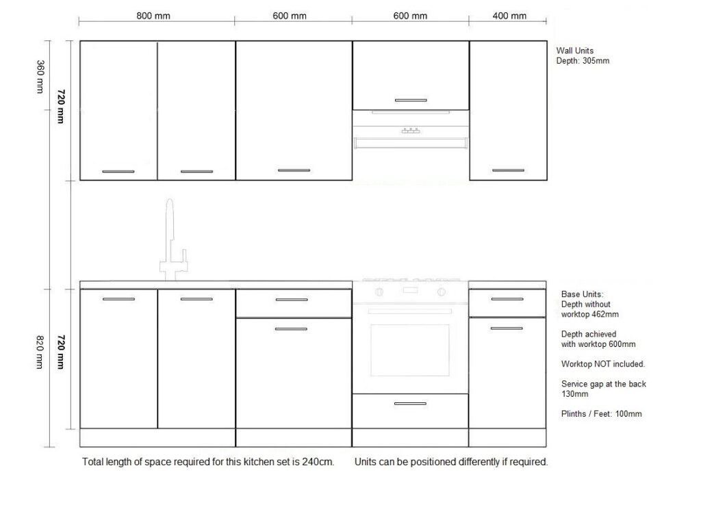 Kitchenette Kitchen Cabinets Graphite Dark Grey Cupboards 8 Unit Fully Fitted Kitchen Package 240cm - Anika