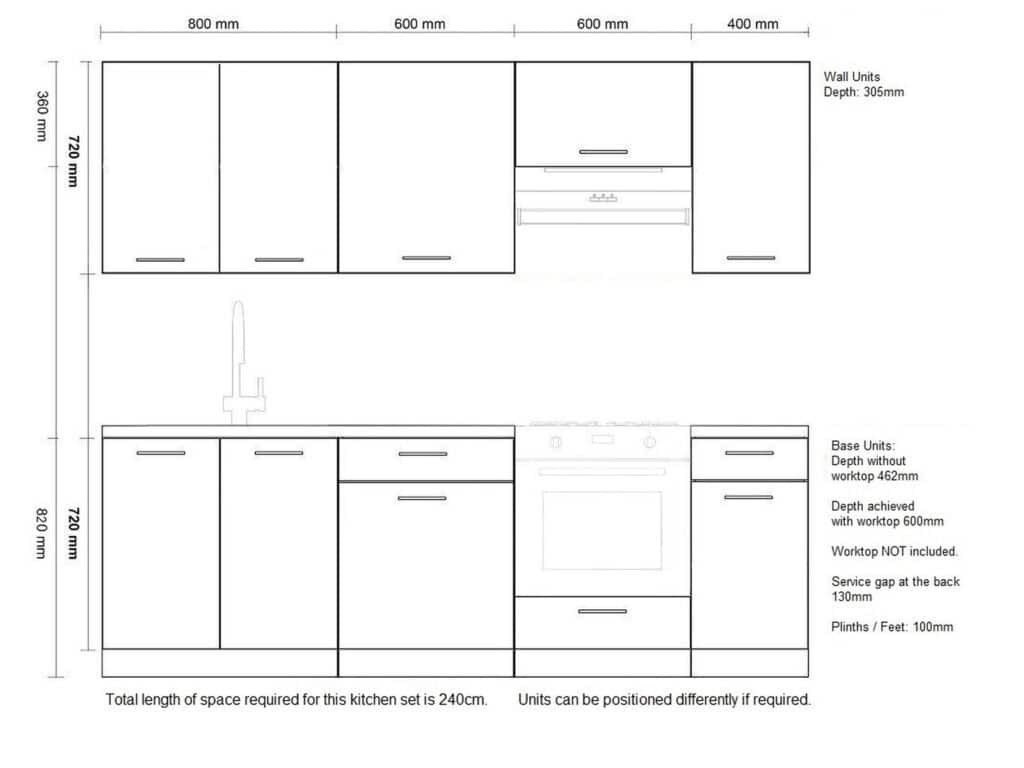 Grey Kitchen Cabinets Graphite Cupboards 8 Unit Package with Oven Housing 240cm - Anika
