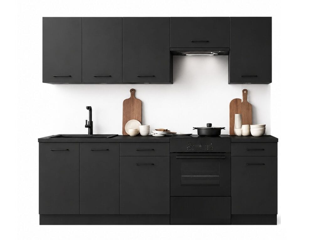 Kitchen Cabinets Set Dark Grey Cupboards 7 Unit Fully Fitted Kitchen Package - Anika
