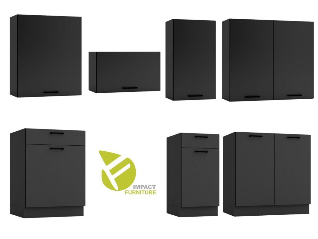 Kitchenette Kitchen Cabinets Graphite Dark Grey Cupboards 7 Unit Fully Fitted Kitchen Package 240cm - Anika