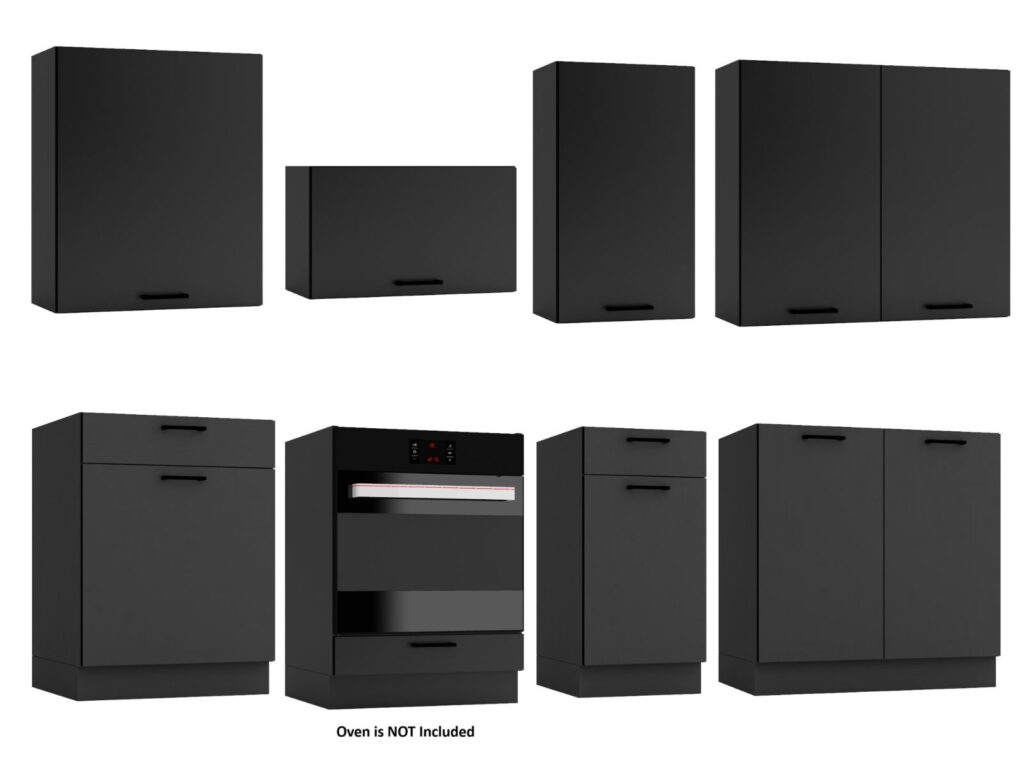 Kitchenette Kitchen Cabinets Graphite Dark Grey Cupboards 8 Unit Fully Fitted Kitchen Package 240cm - Anika