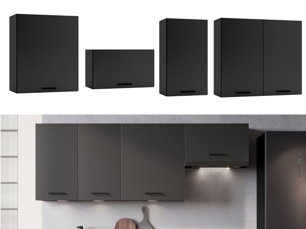 Kitchenette Kitchen Cabinets Graphite Dark Grey Cupboards 8 Unit Fully Fitted Kitchen Package 240cm - Anika