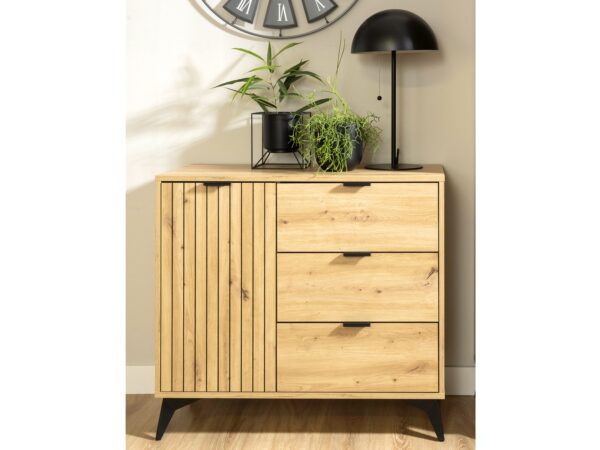 Lamea Compact sideboard with ribbed door black handles and legs roomshot