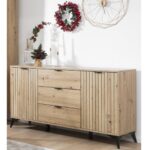 Slatted sideboard 180cm wide dresser storage oak cabinet chest of drawers for bedroom living room
