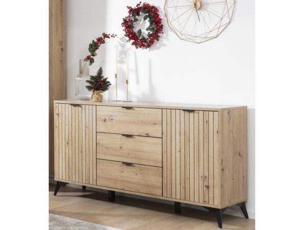 Lamea LARGE sideboard with ribbed doors drawers black handles and legs roomshot