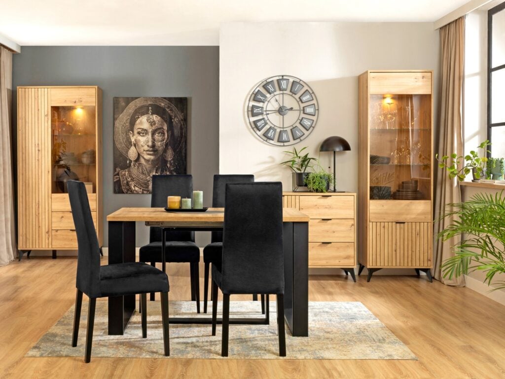 Wide Sideboard Storage Cabinet Modern Hallway Buffet 180cm Soft Close Unit Oak Effect with Slats Black Legs – Lamea