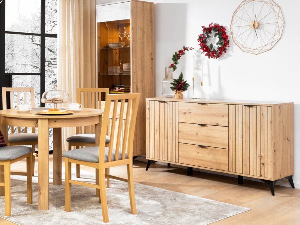 Wide Sideboard Storage Cabinet Modern Hallway Buffet 180cm Soft Close Unit Oak Effect with Slats Black Legs – Lamea