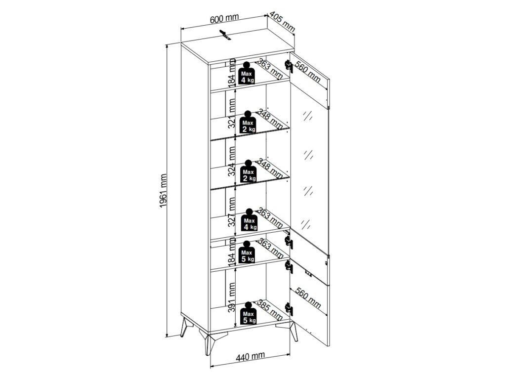 Tall Slim Glass Display Cabinet Modern Soft Close Glazed Unit Glass Shelves Slatted Oak Effect Black Legs – Lamea