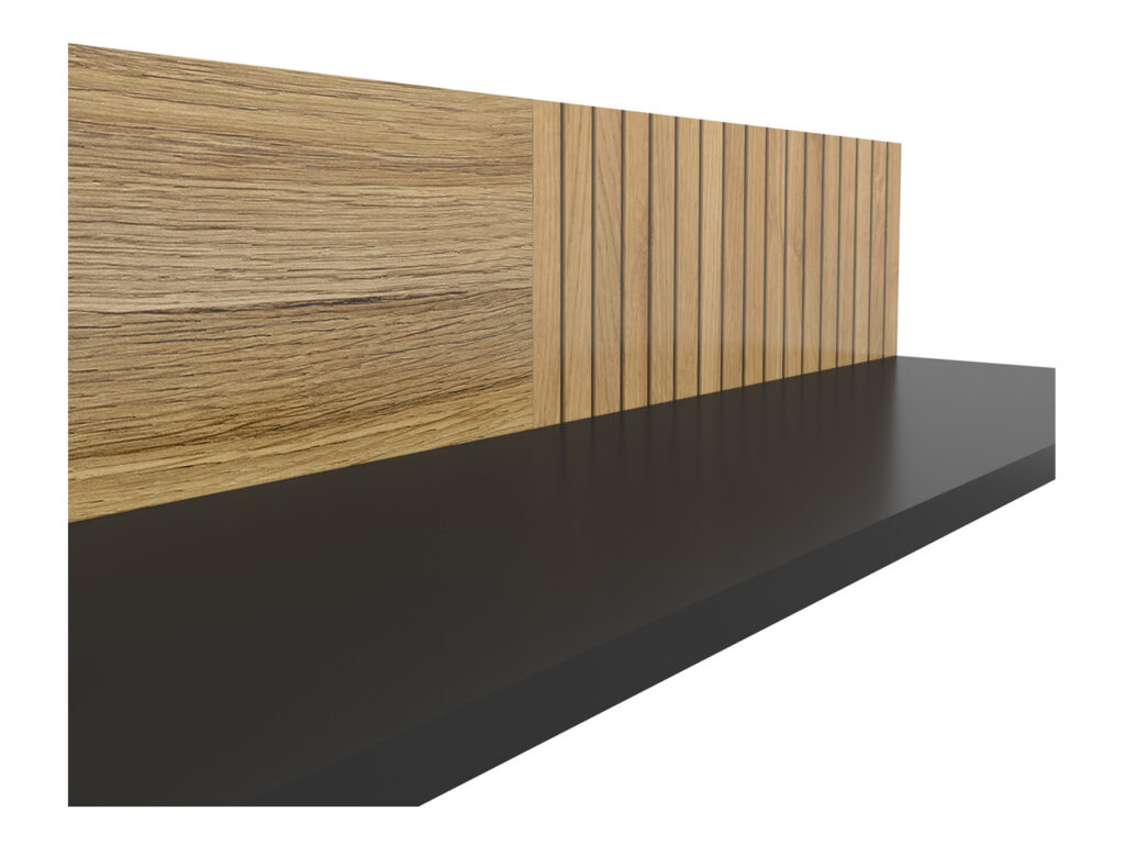 Living Room Storage Set Modern Sideboard Glass Display TV Cabinet Wall Shelf Black Oak Printed Slat Effect Luen