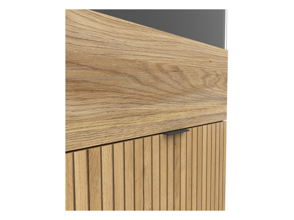 Living Room Storage Set Modern Sideboard Glass Display TV Cabinet Wall Shelf Black Oak Printed Slat Effect Luen