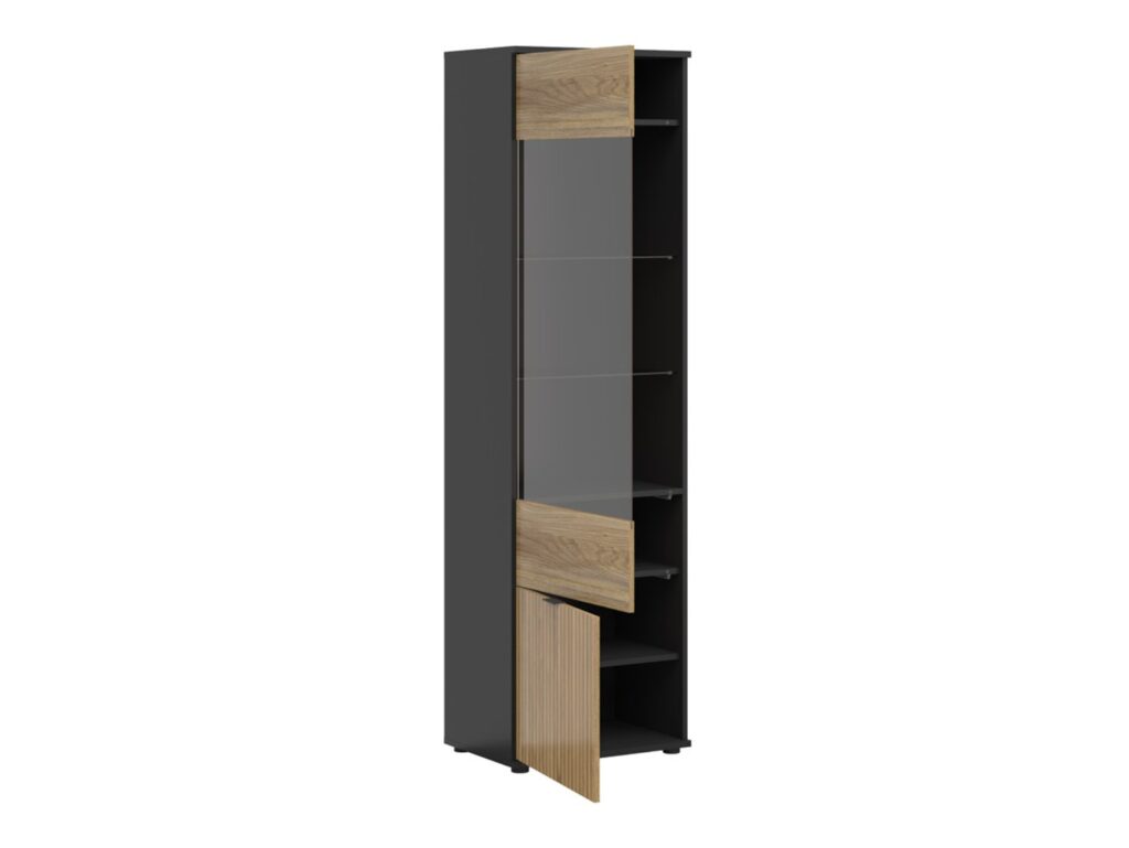 Living Room Storage Set Modern Sideboard Glass Display TV Cabinet Wall Shelf Black Oak Printed Slat Effect Luen