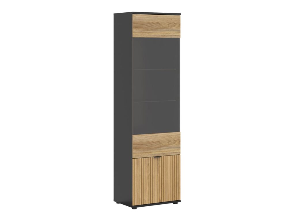 Living Room Storage Set Modern Sideboard Glass Display TV Cabinet Wall Shelf Black Oak Printed Slat Effect Luen