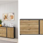 Luen sideboard side black oak printed slat panelling collage