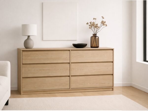 6 drawer chest of drawers extra wide 200cm sideboard storage unit light oak handleless bedroom living room furniture