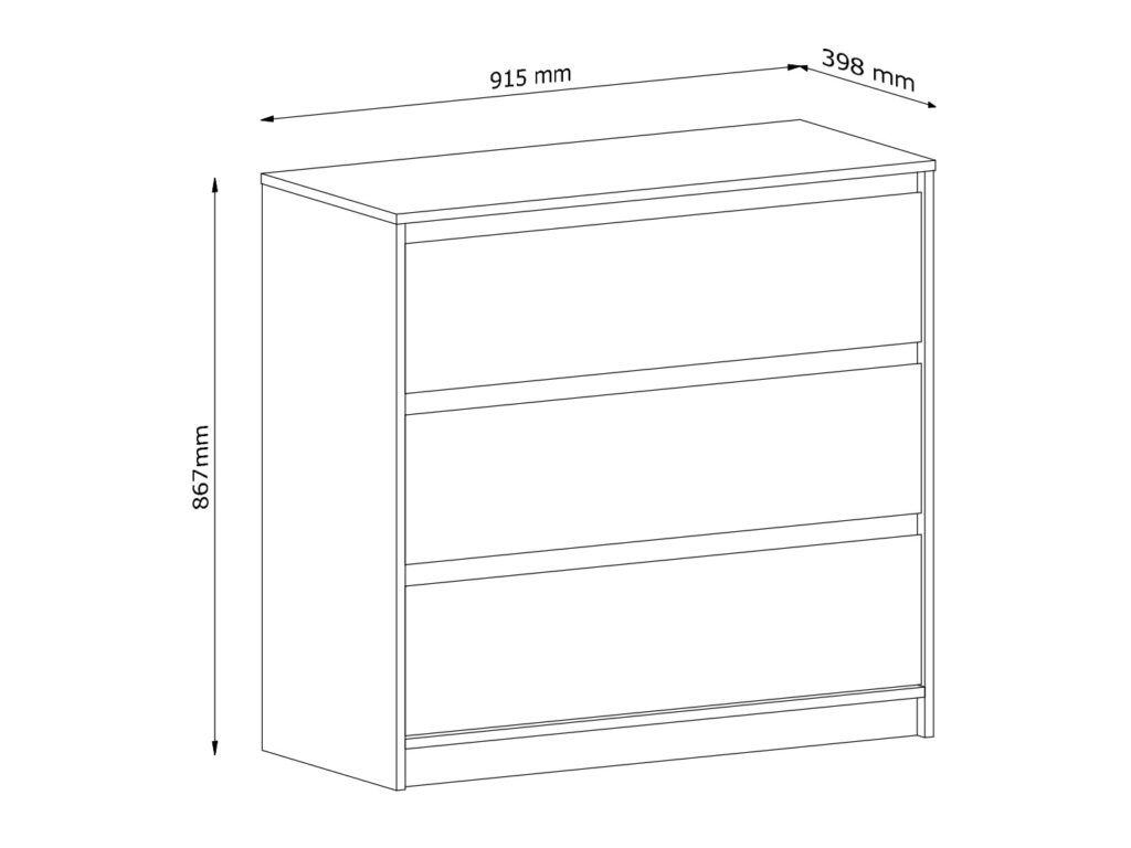 Chest of Drawers 3 Drawer Cabinet Handleless Storage Unit White Washed Oak Effect 91.5cm - Mana