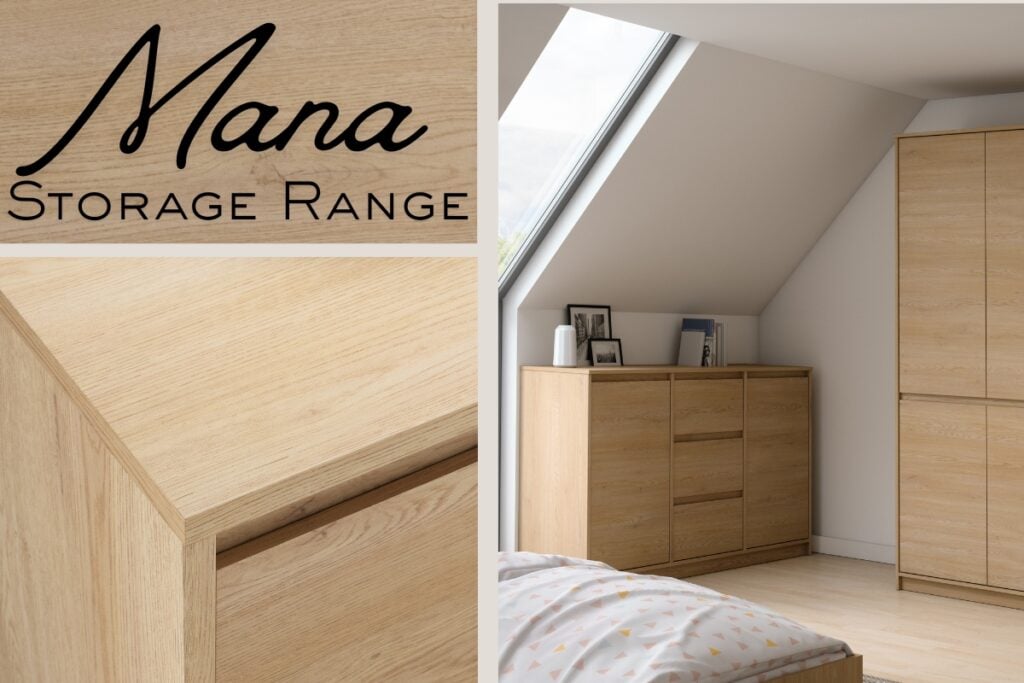 Slim Bedroom Drawers Storage Chest of Drawers Handleless Narrow Furniture Unit White Washed Oak Effect - Mana