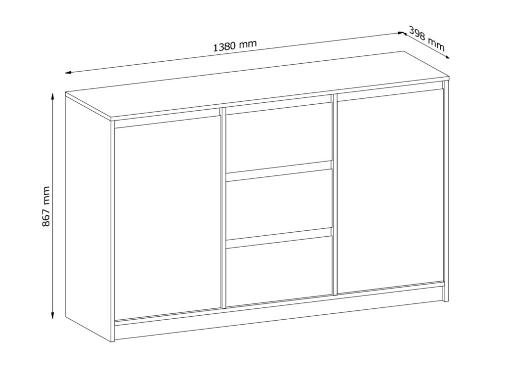 Modern Sideboard Cabinet 140cm Wide Storage Unit 3 Drawer 2 Door White Washed Oak Effect Furniture Unit - Mana