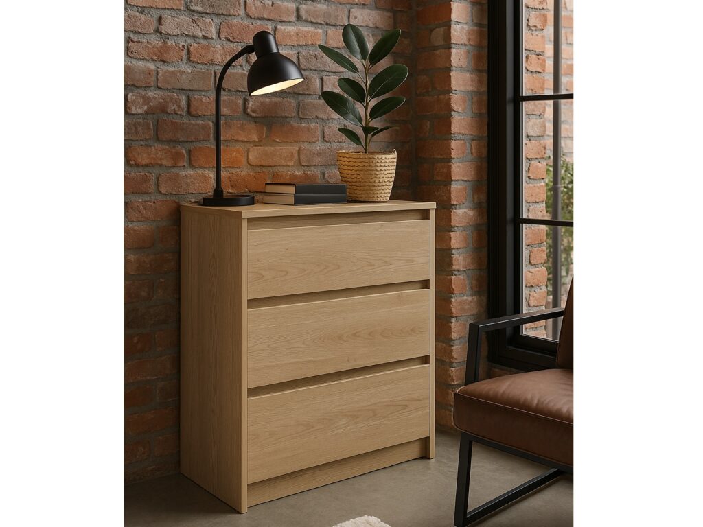 Chest of Drawers 3 Drawer Cabinet Handleless Storage Unit White Washed Oak Effect 91.5cm - Mana