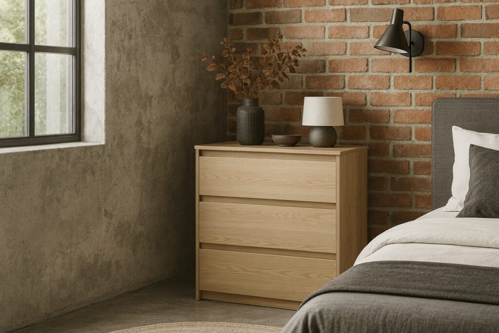 Chest of Drawers 3 Drawer Cabinet Handleless Storage Unit White Washed Oak Effect 91.5cm - Mana