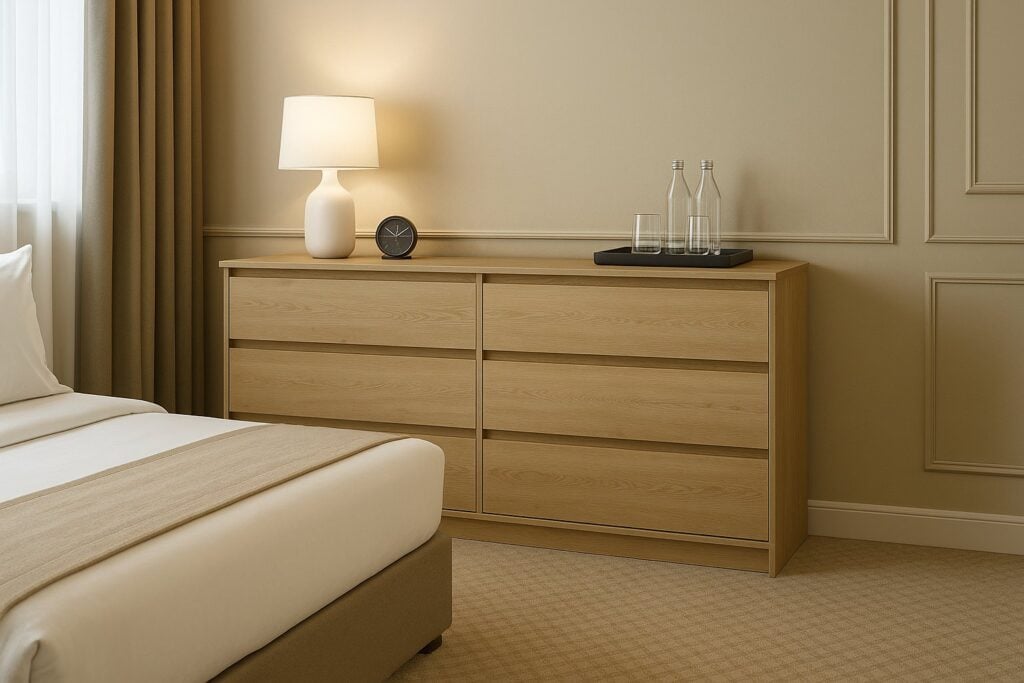 Chest of Drawers Wide Bedroom 6 Drawer Large Cabinet Storage Handleless Unit White Washed Oak Effect - Mana