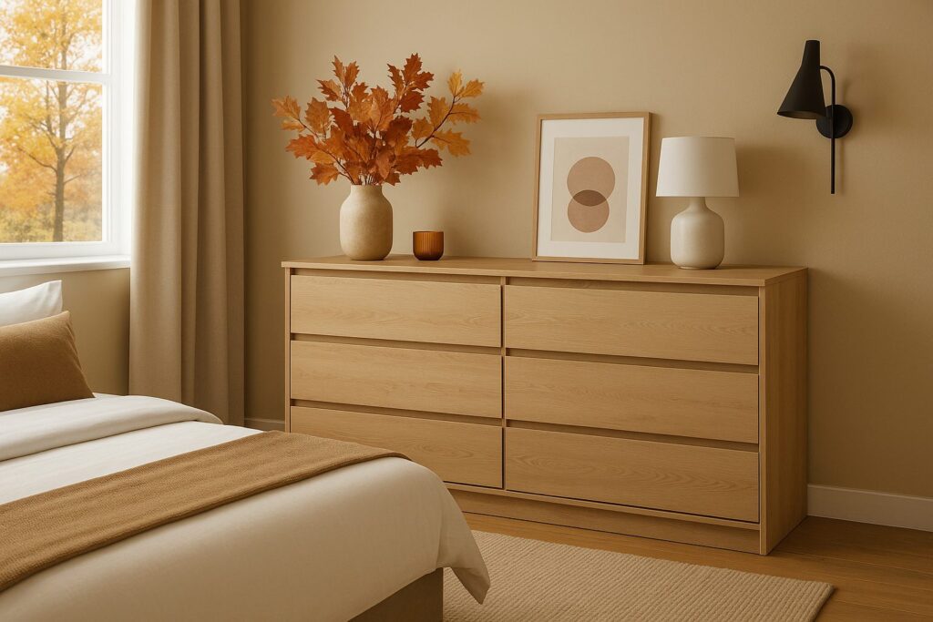 Chest of Drawers Wide Bedroom 6 Drawer Large Cabinet Storage Handleless Unit White Washed Oak Effect - Mana