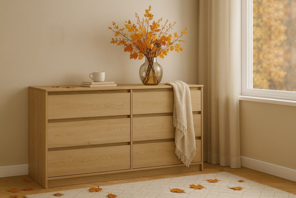 Chest of Drawers Wide Bedroom 6 Drawer Large Cabinet Storage Handleless Unit White Washed Oak Effect - Mana