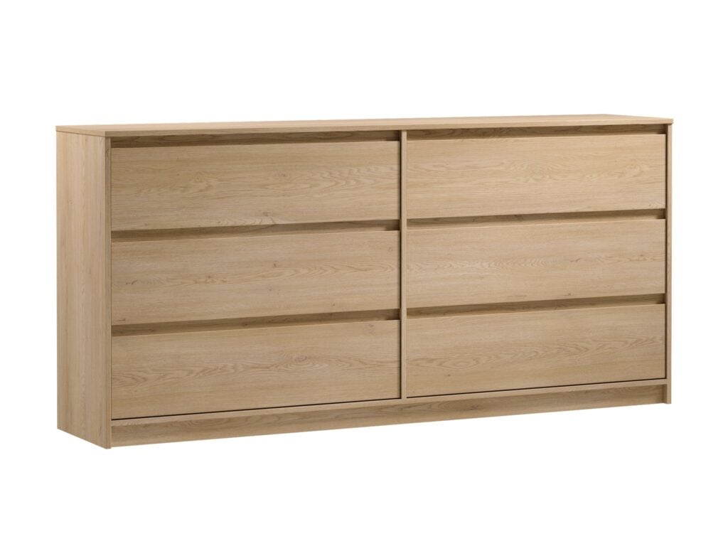Chest of Drawers Wide Bedroom 6 Drawer Large Cabinet Storage Handleless Unit White Washed Oak Effect - Mana