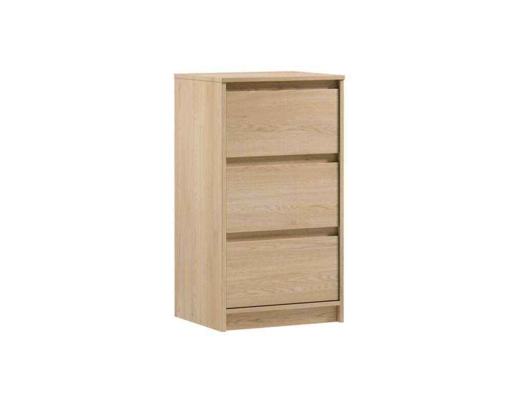 Slim Bedroom Drawers Storage Chest of Drawers Handleless Narrow Furniture Unit White Washed Oak Effect - Mana