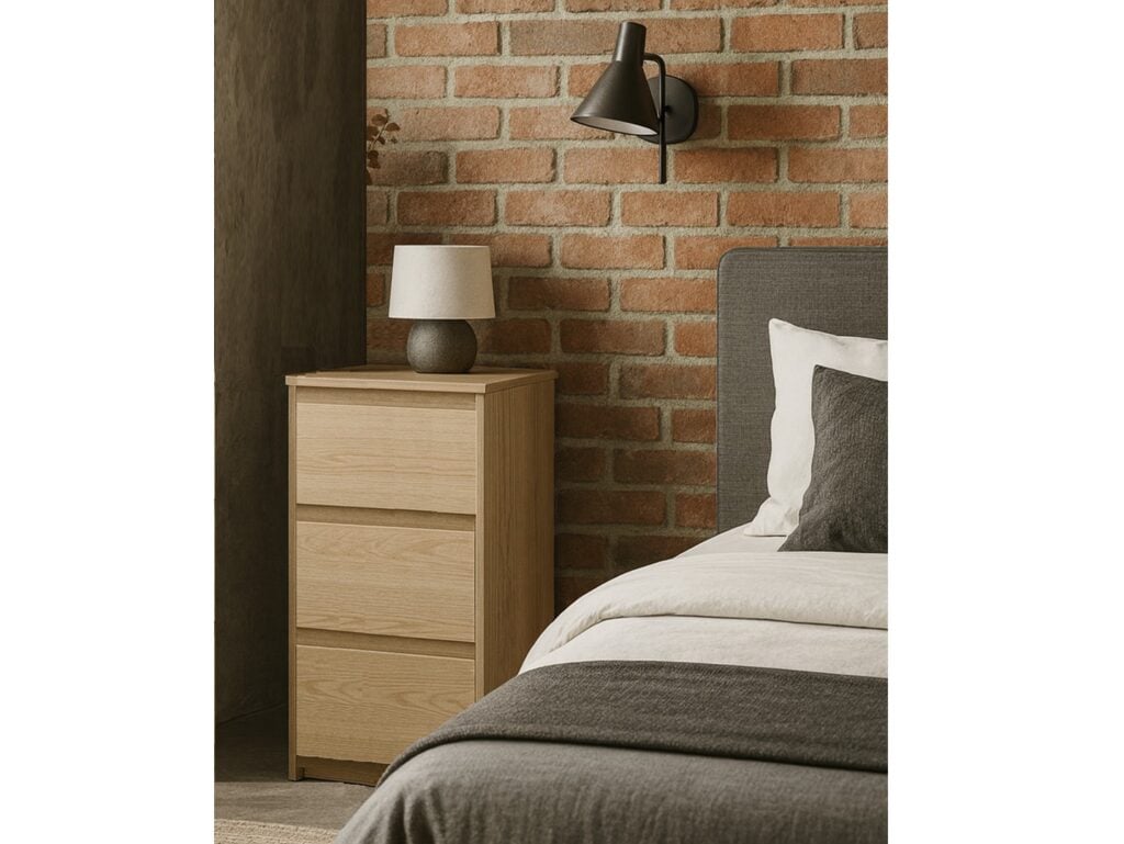 Slim Bedroom Drawers Storage Chest of Drawers Handleless Narrow Furniture Unit White Washed Oak Effect - Mana