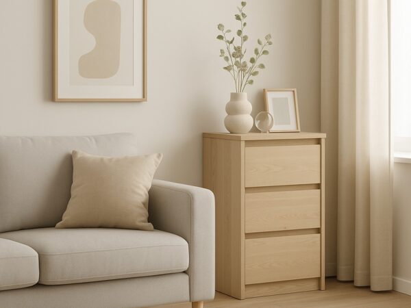 narrow chest of drawers slim 3 drawer storage cabinet light oak handleless bedroom living room furniture