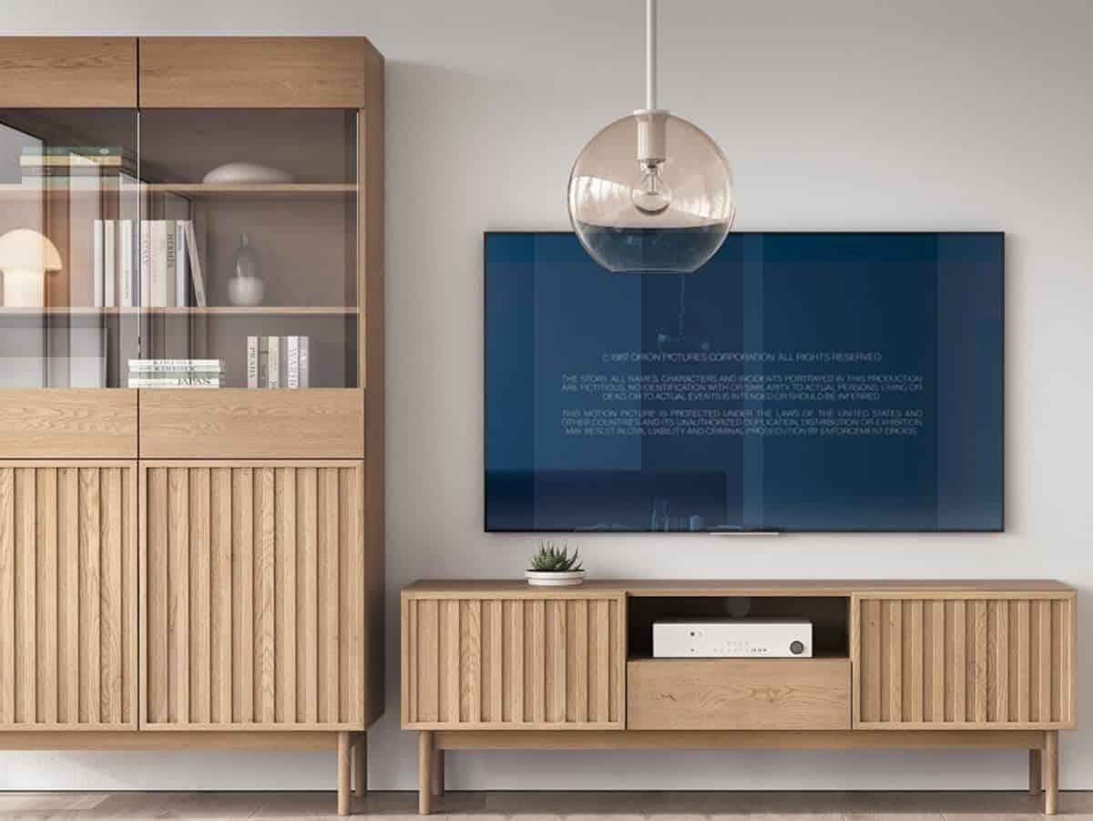 Less Depth Tv Unit Storage Ribbed TV Unit Storage Cabinet Fluted Slatted Stand Washed Oak