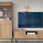 tv unit with storage large cabinet stand for up to 65" TV ribbed fluted light oak doors