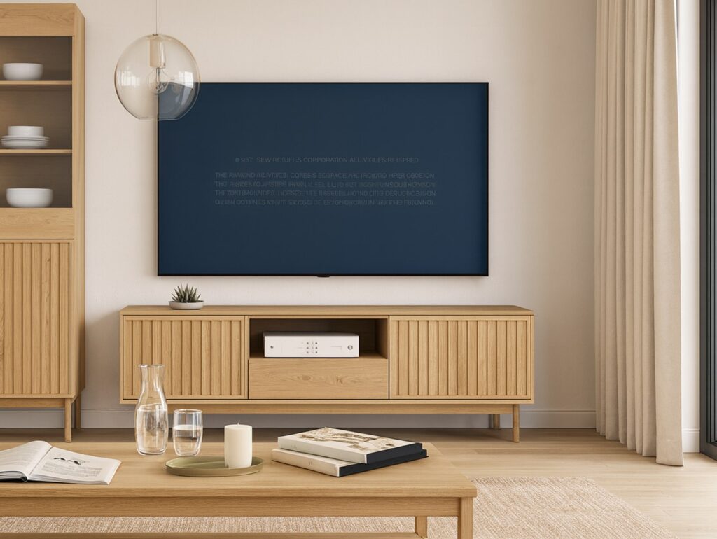 Ribbed TV Stand with Storage Low Modern Cabinet Washed Oak Effect Unit 160cm Wide for up to 65 inch TV – Saori