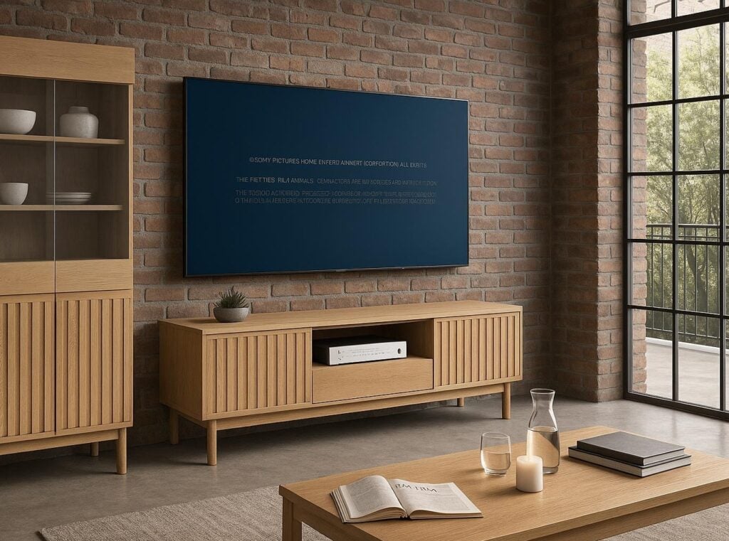 Ribbed TV Stand with Storage Low Modern Cabinet Washed Oak Effect Unit 160cm Wide for up to 65 inch TV – Saori