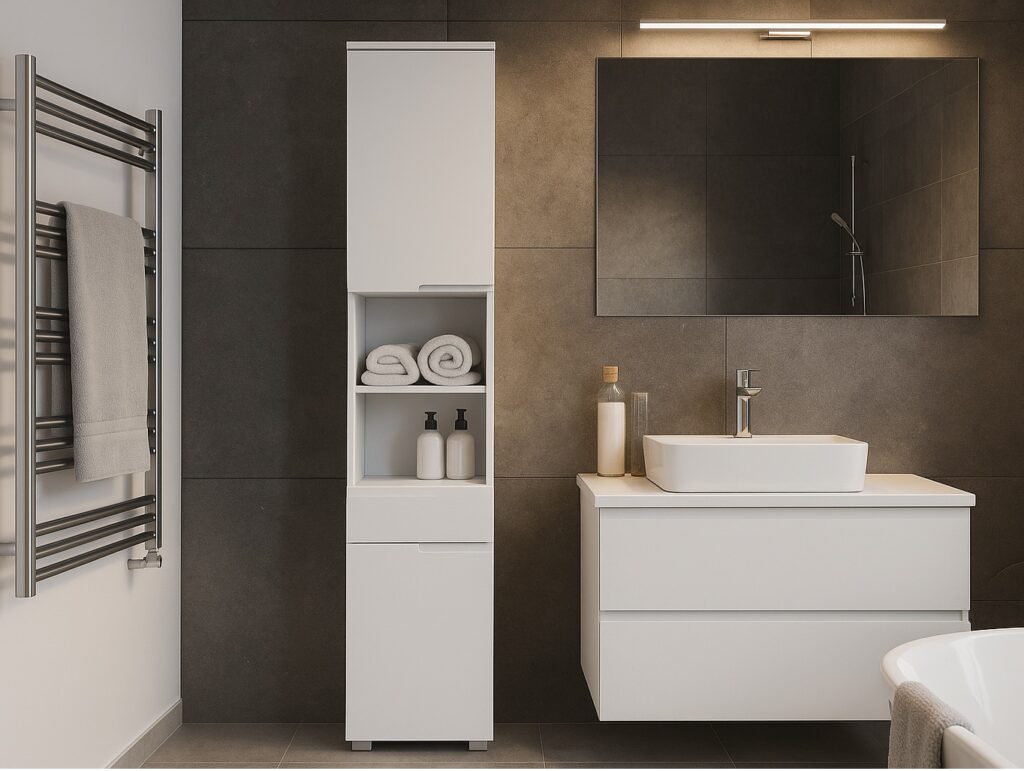 Tall Bathroom Storage Cabinet Slim Free Standing Tall Boy Drawer Unit Narrow Tallboy Modern White Gloss - Spice