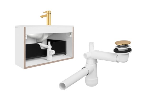 1 Gold Sink Waste Kit Bathroom Trap Basin Space Saving Slimline Pop Up Click Clack preloc 2